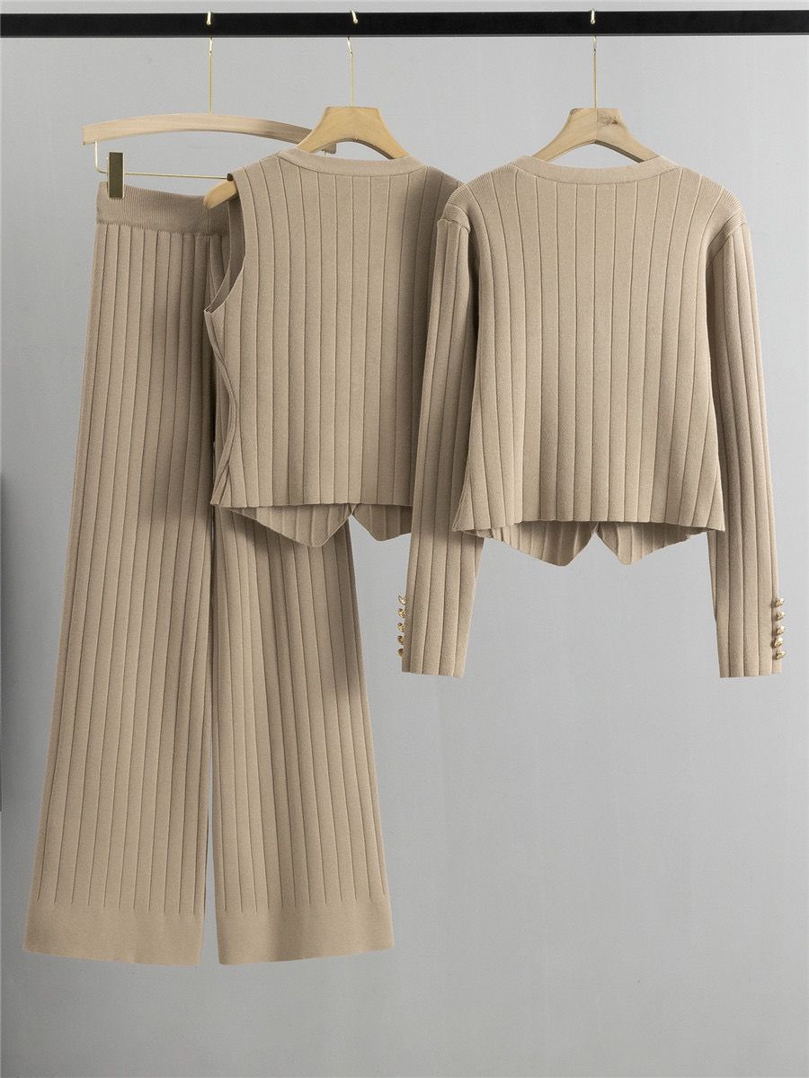 Erika™ - Elegant Knit Vest with Cardigan and Pants Set