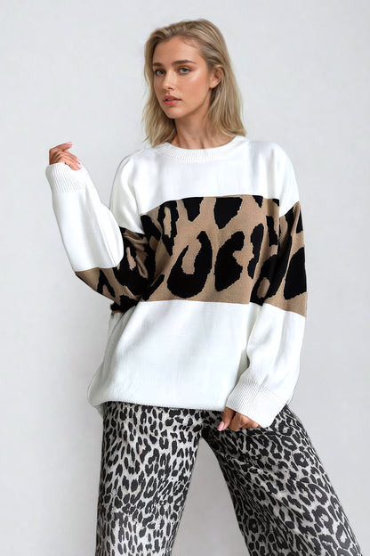 Bruma - Oversized leopard print sweater with ribbed edges