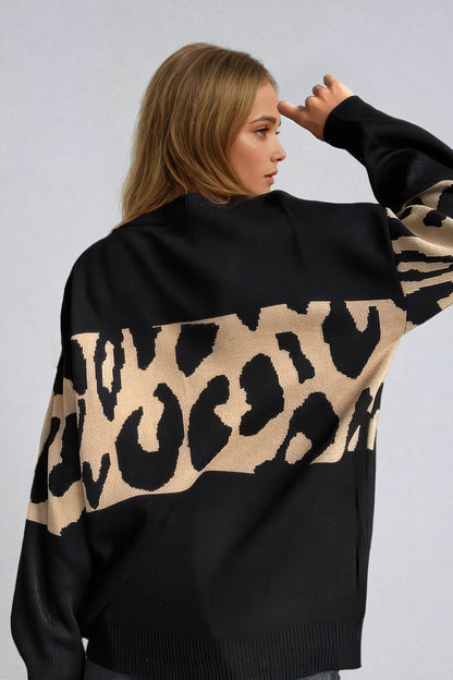 Bruma - Oversized leopard print sweater with ribbed edges