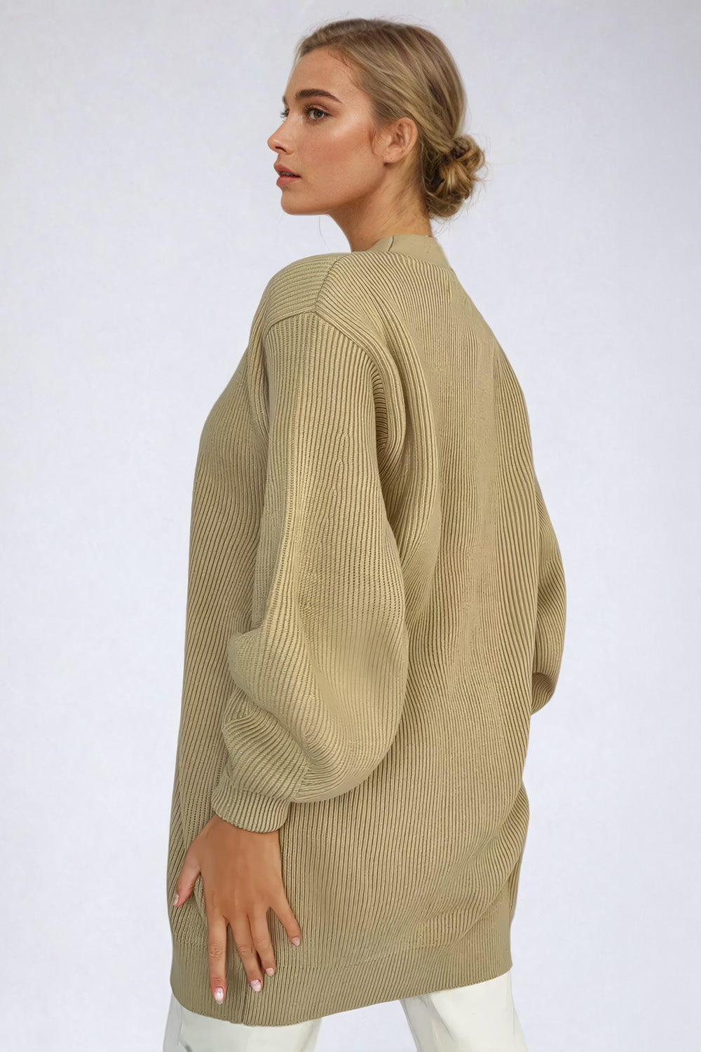 Linea - Oversized ribbed knit cardigan with V-neck