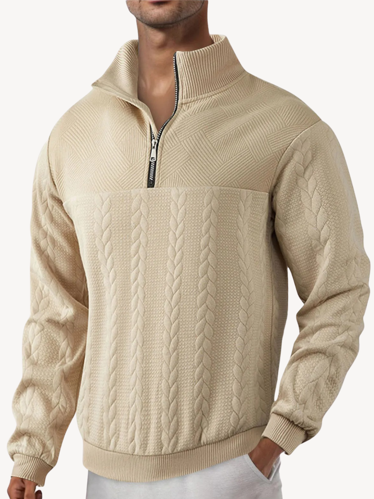 RANIERO - CASUAL HENLEY SWEATER WITH HALF ZIP