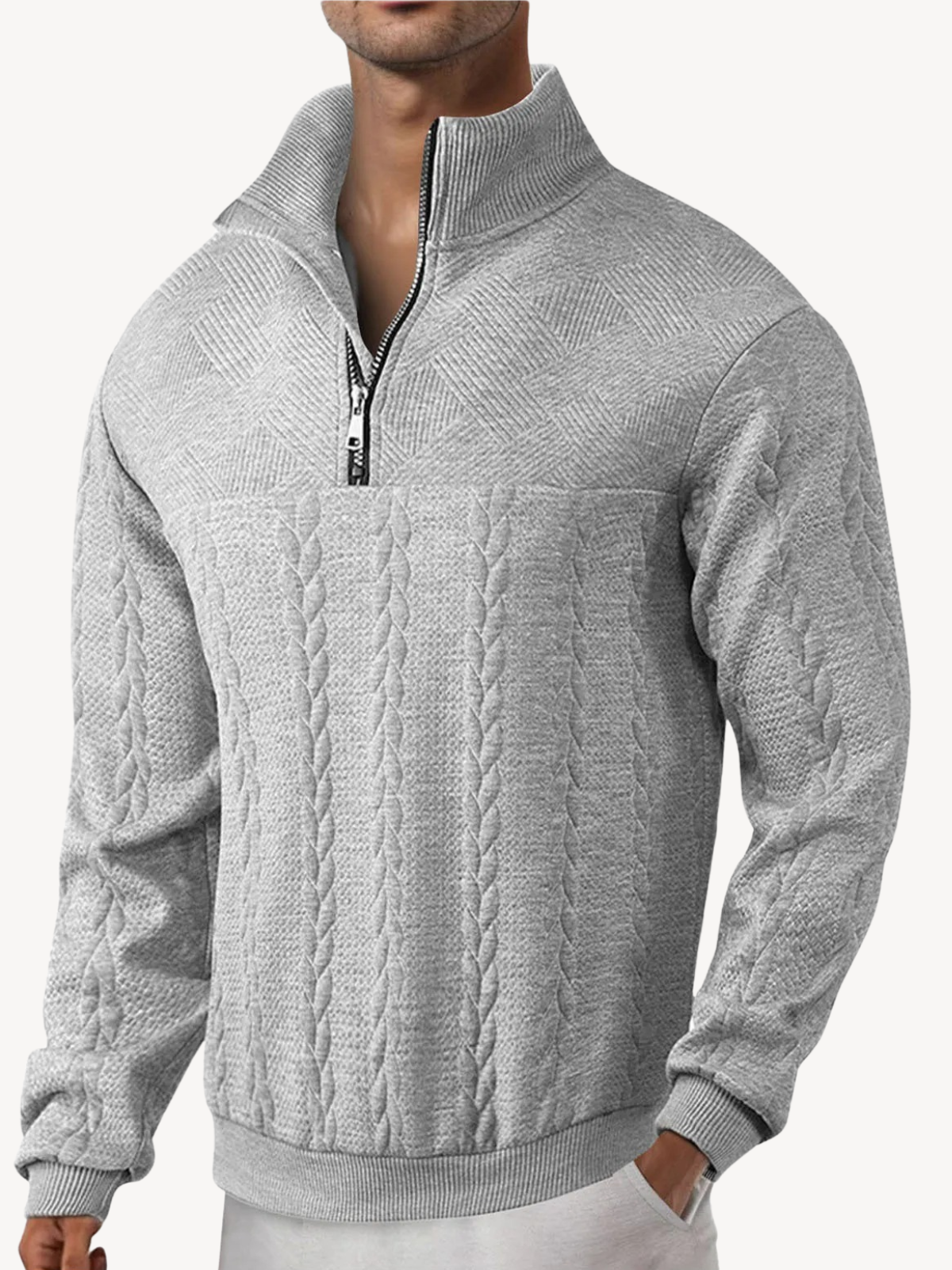 RANIERO - CASUAL HENLEY SWEATER WITH HALF ZIP