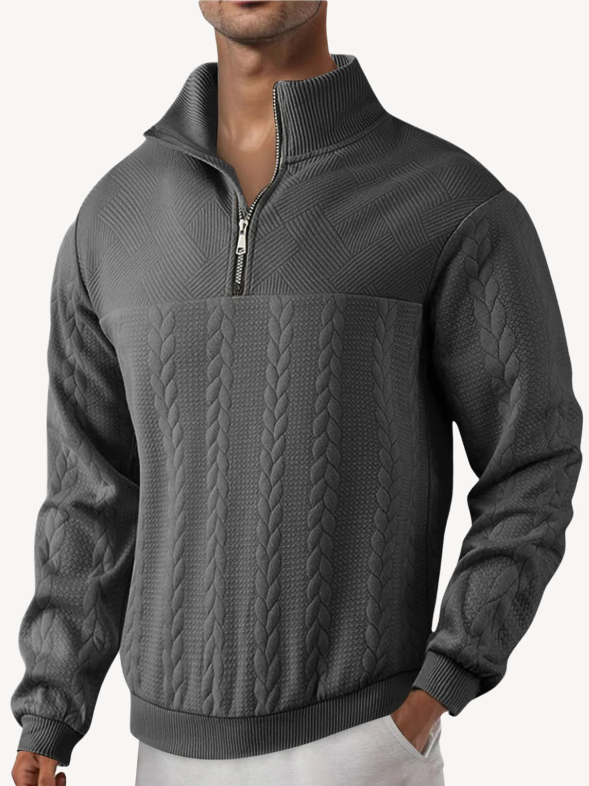 RANIERO - CASUAL HENLEY SWEATER WITH HALF ZIP