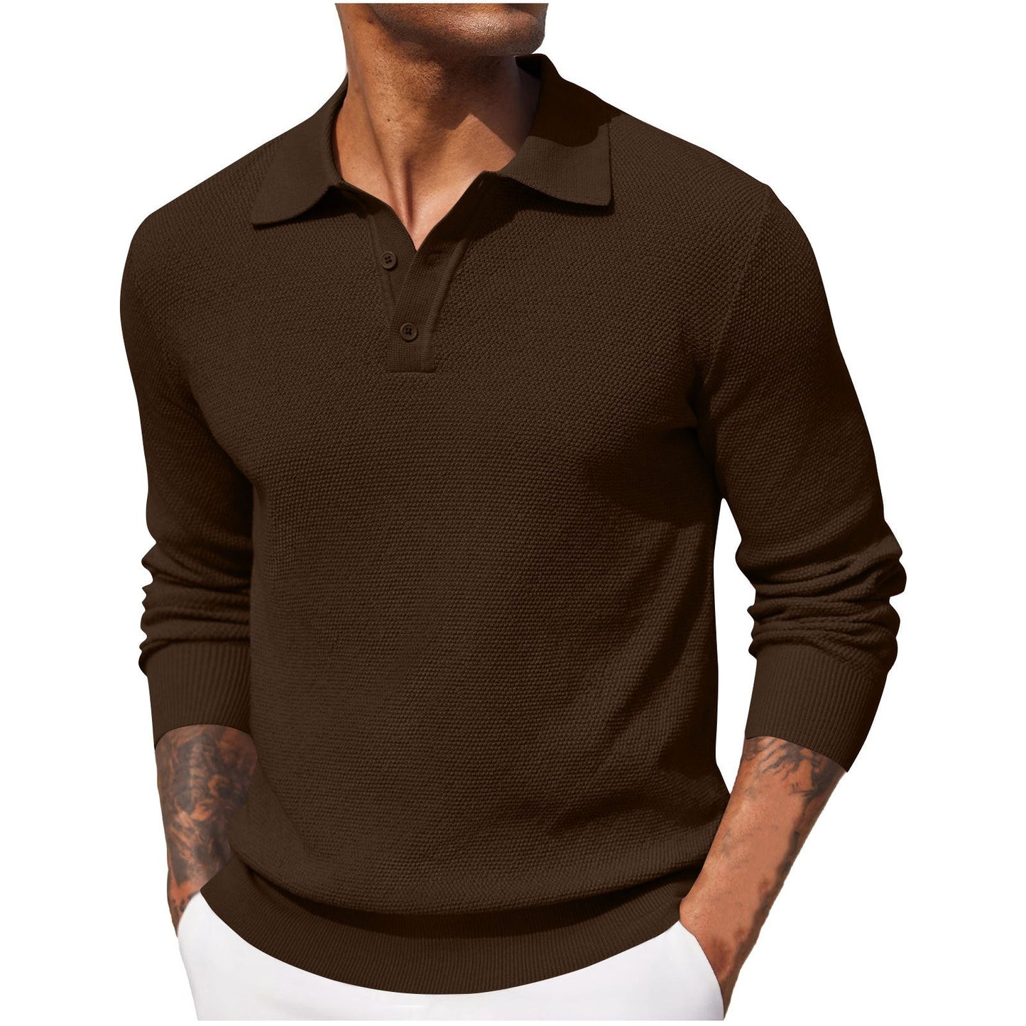 ANTONIO - Long Sleeve Polo Shirt in Piqué