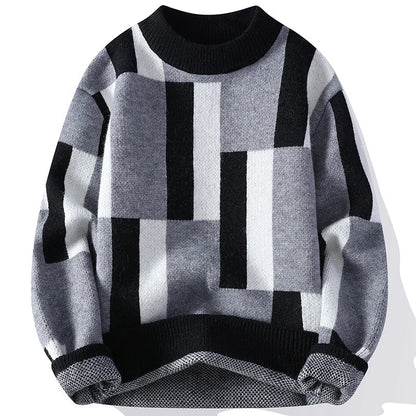 Ador | Men's Mock Neck Sweater with Check Pattern