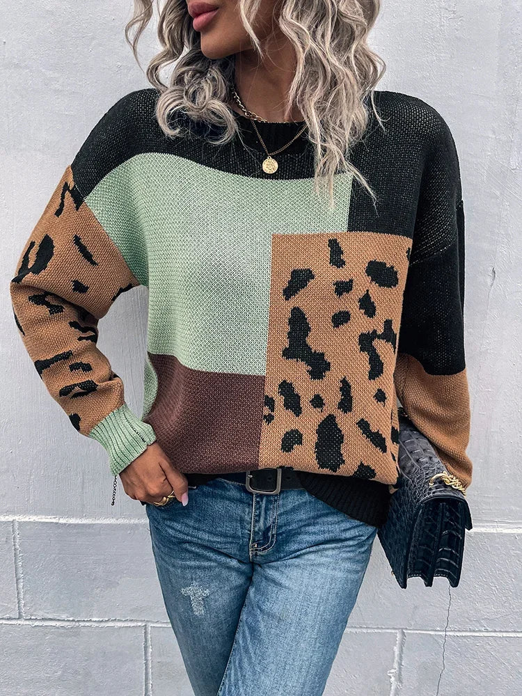 Le Clair™ | Patchwork Pullover Leopard Vintage