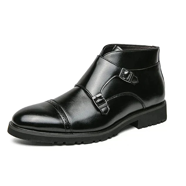 Darell | Leather Double Monk Boots with Straps