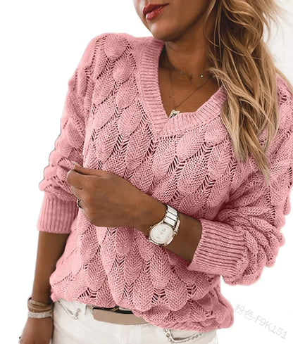 Le Clair™ | Casual V-Neck Openwork Sweater