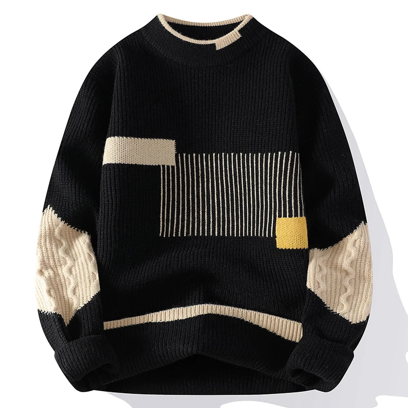 Ador | Men's Mock Neck Sweater with Patchwork Design