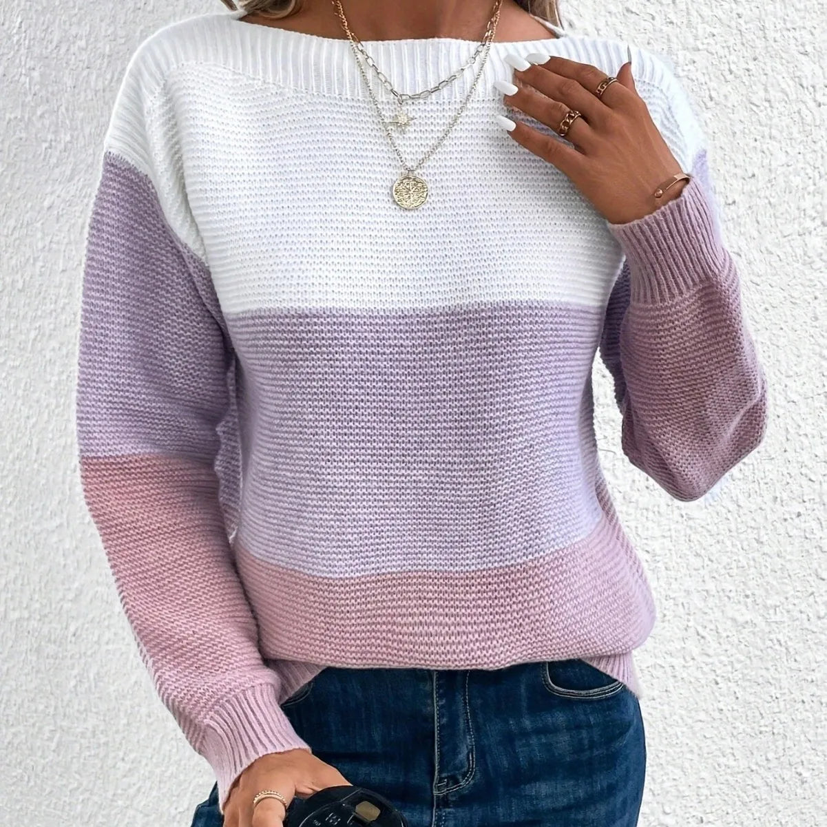 Le Clair™ | Elegant three-color patchwork sweater