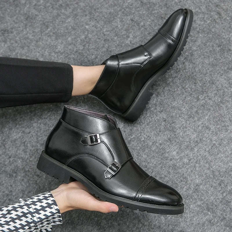 Darell | Leather Double Monk Boots with Straps