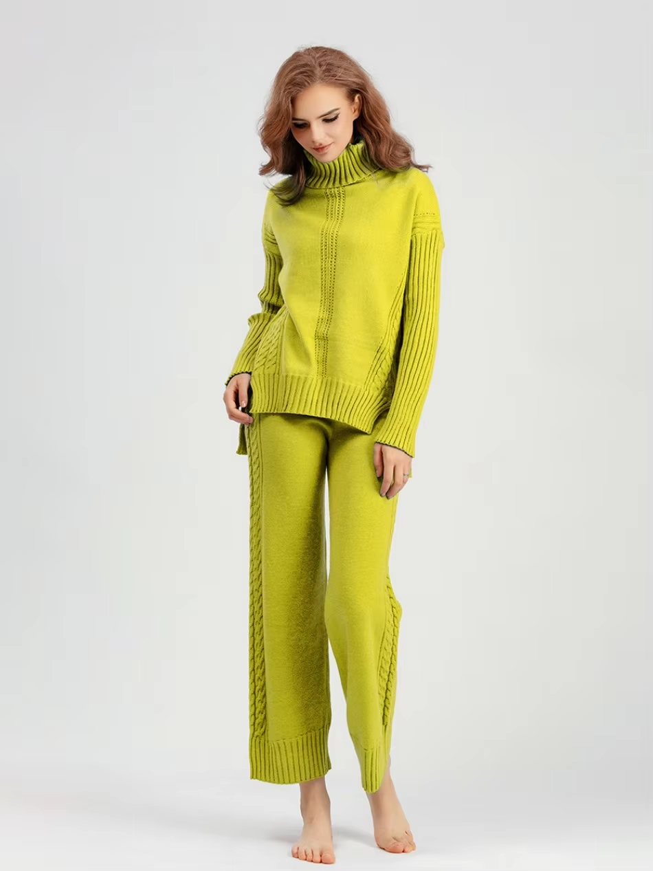 Frieda™ - Stylish set of high-neck sweater and knit sweater with wide leg pants