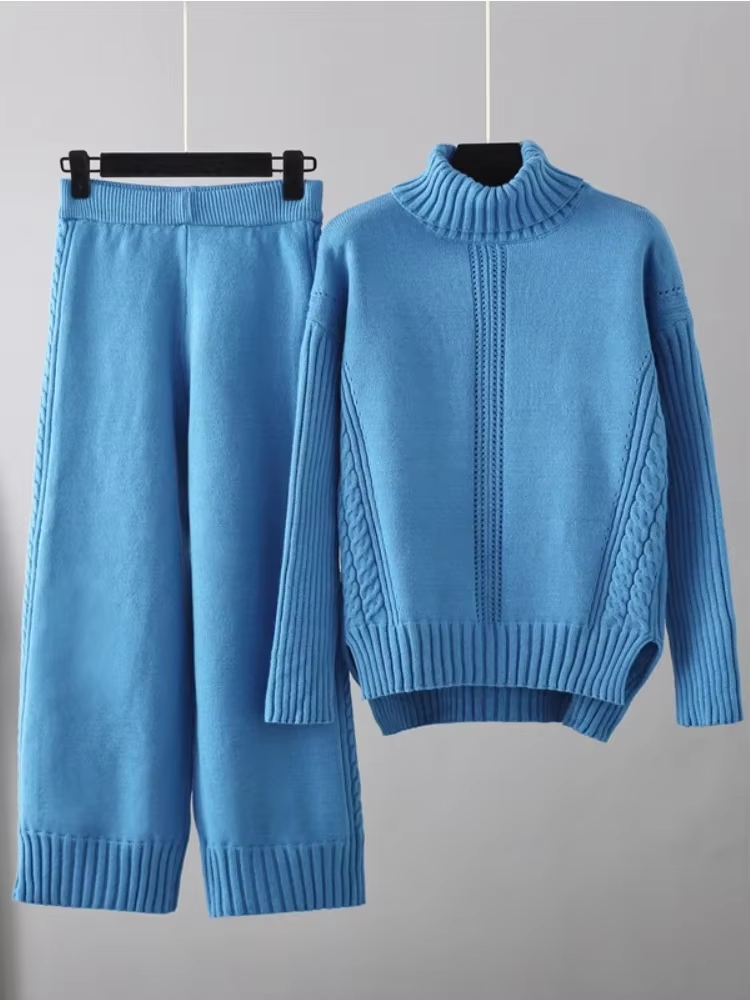 Frieda™ - Stylish set of high-neck sweater and knit sweater with wide leg pants